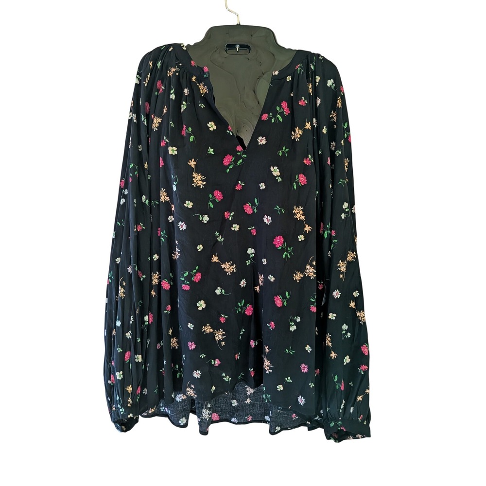 Old Navy Top Women XXL Cottagecore Boho Dark Floral Flowy Peasant Romantic New
